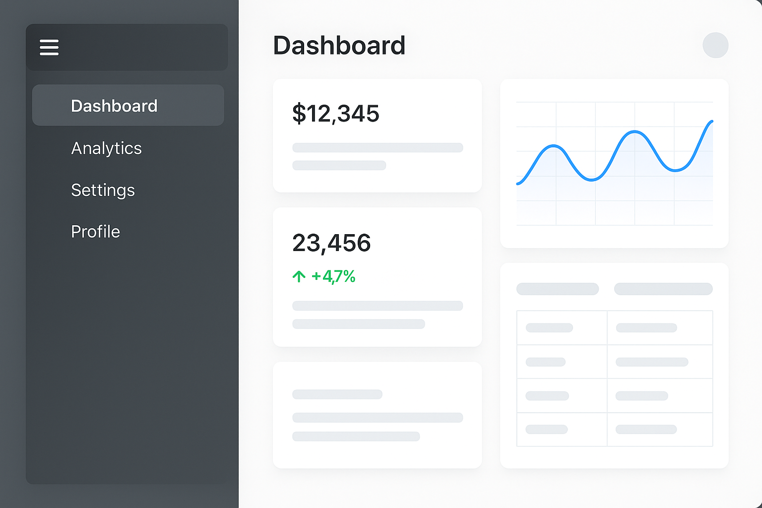 Modern single-page app with hamburger sidebar